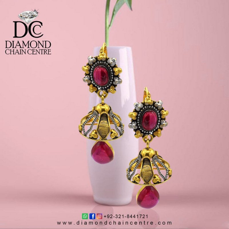 Red Stone Gold Earring