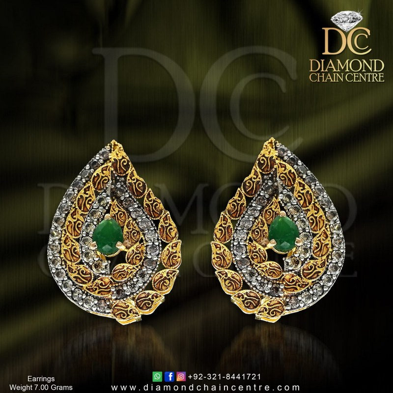 Green Stone Gold Earring